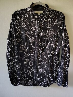 Stetson Black Floral Rodeo Western Pearl Snap Cowgirl Button Down Shirt Medium